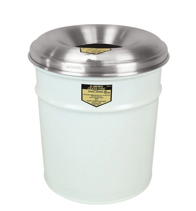 4.5 Gallon Steel Cease-Fire® Waste Receptacle, Safety drum Can with Aluminum Head, White - 26604W