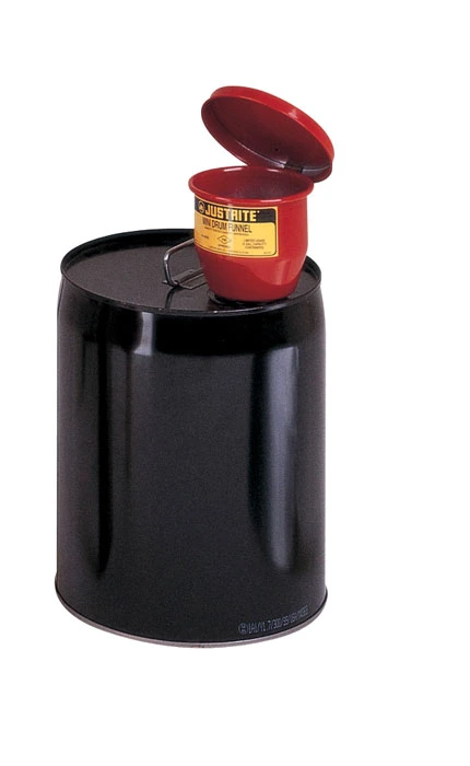 4.5" Steel drum Funnel for 5-Gallon Steel Pails, Flame Arrester, Manual Close Cover, 2" Bung, Red - 08202