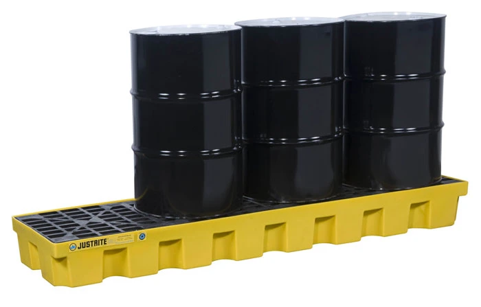 4 drum Plastic Pallet, In-line, with Drain, EcoPolyBlend™, Yellow - 28632