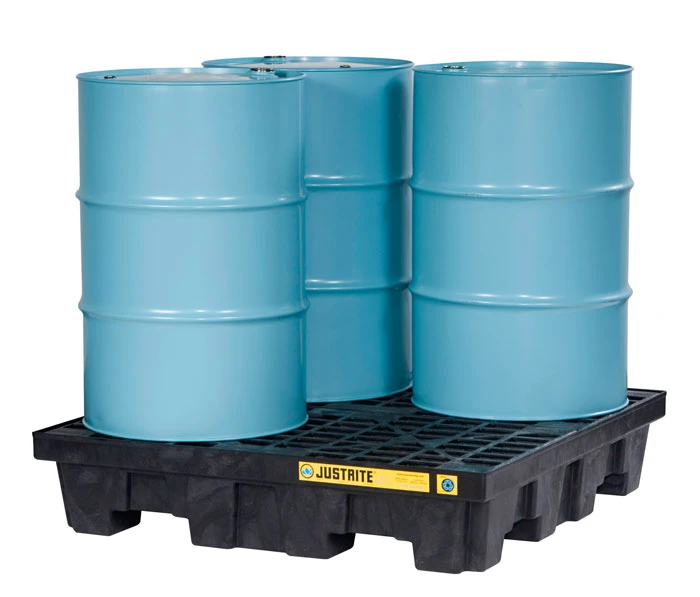 4 drum Square Plastic Pallet, with Drain, EcoPolyBlend™, Black - 28637