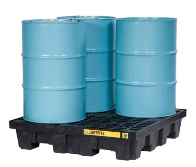 4 drum Square Plastic Pallet, with Drain, EcoPolyBlend™, Black