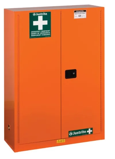 4 Shelves, 2 Doors, Manual Close, Emergency Preparedness Cabinet with GloAlert Labels, Orange