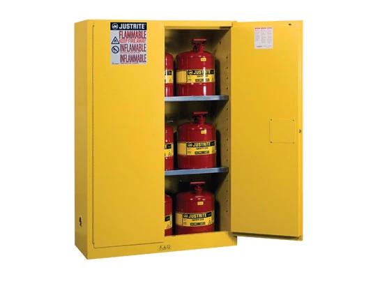 45 Gallon, 2 Door, Manual Close, 9 Can, Safety Cabinet with Cans Combo, Sure-Grip®, Yellow - 8945008