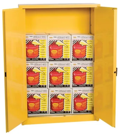 45 Gallon, 2 Door, Manual Close, Flammable Liquid Cabinet Combo with 9 UI50FS Safety Cans, Yellow - 1947XSC9