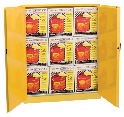 45 Gallon, 2 Door, Self Close, Flammable Liquid Cabinet Combo with 9 UI50FS Safety Cans, Yellow - 4510XSC9