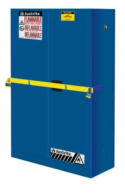 45 Gallon, 2 Shelves, 2 Doors, Manual Close, Corrosives/Acid Steel Safety Cabinet, High Security with Steel Bar, Blue - 29884B