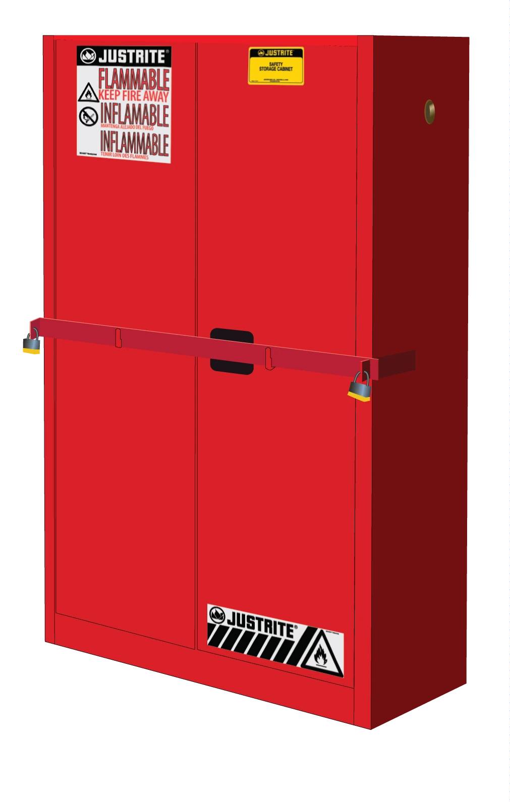 45 Gallon, 2 Shelves, 2 Doors, Self Close, Flammable Cabinet, High Security with Steel Bar, Red - SC29884R