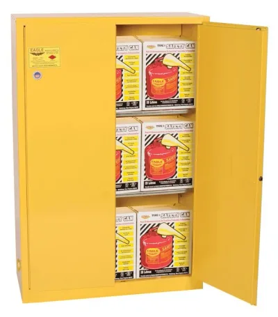 45 Gallon Fire Cabinet, 2 Shelves, 2 Door, Manual Close, Combo with 2 UI50FS Safety Cans, Yellow - 1947X2SC