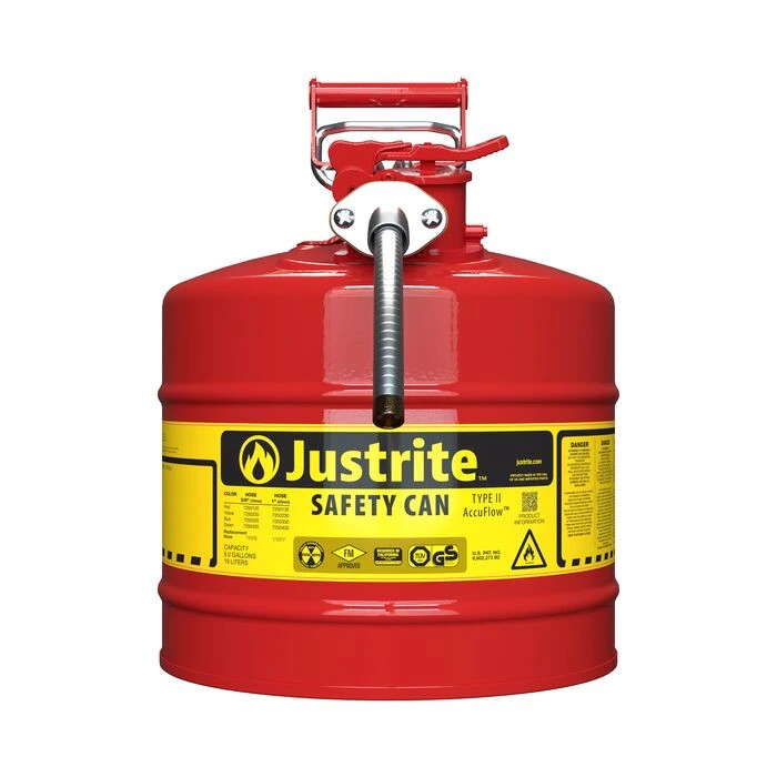 5 Gallon, 5/8" Metal Hose, Steel Safety Can for Flammables, Type II, AccuFlow™, Red - 7250120