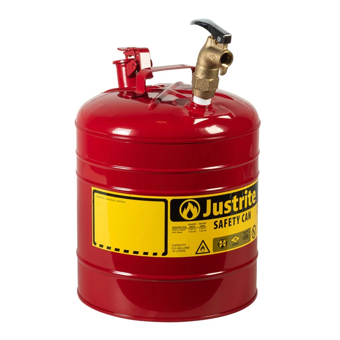 5 Gallon, Dispensing Steel Safety Can, Type I, Heavy- Duty Top Brass Faucet, Red - 7150157