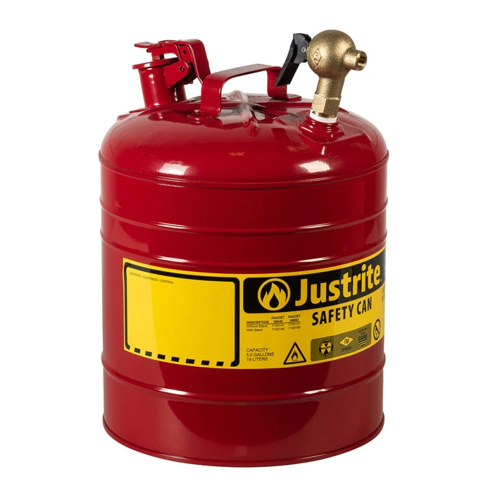 5 Gallon, Dispensing Steel Safety Can, Type I, Top Brass Faucet, Red - 7150147
