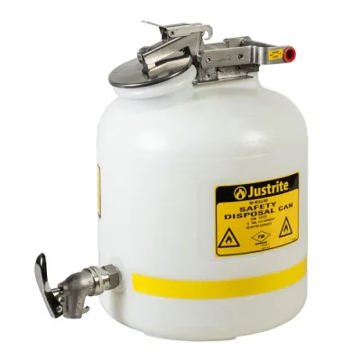 5 Gallon Poly Disposal Safety Can, Flame Arrester, Faucet, White