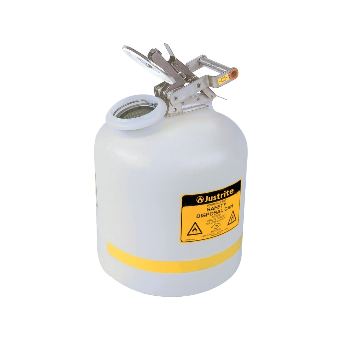 5 Gallon Poly Disposal Safety Can, Flame Arrester, White - 12754