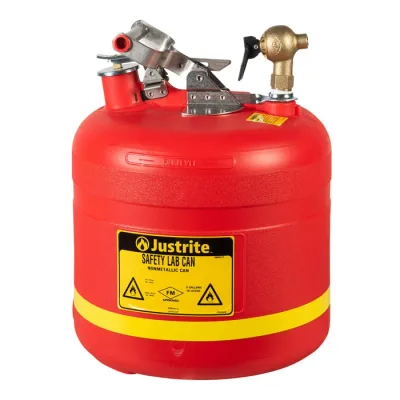 5-Gallon, Polyethylene Dispensing Safety Can, Stainless Steel Hardware, Top Self-Close Brass Faucet, Flame Arrester, Red
