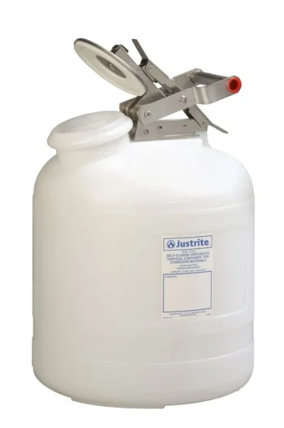 5 Gallon Polyethylene Safety Container for Corrosives/Acids, Wide-Mouth, White