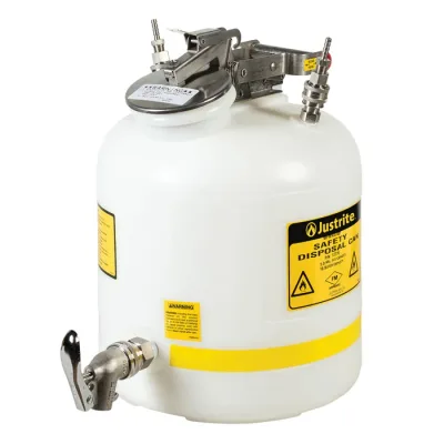 5 Gallon, Polypropylene Quick-Disconnect Disposal Safety Can with Faucet, Stainless Steel Fittings for 3/8" Tubing, White
