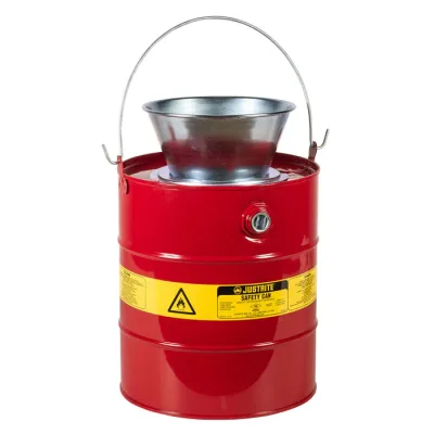 5 Gallon Steel Drain Can, Plated Steel Funnel, Red