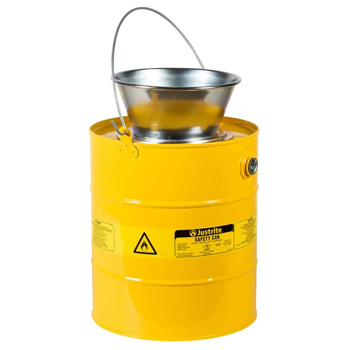 5 Gallon Steel Drain Can, Plated Steel Funnel, Yellow - 10906