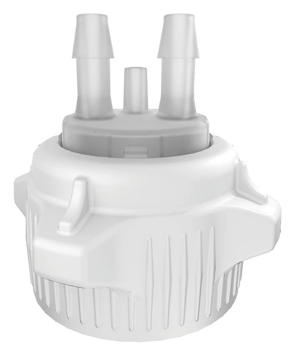 53mm Carboy Cap, Open Top with Adapter, Two 5/16" Molded-in Hose Barbs and Vent - 12856