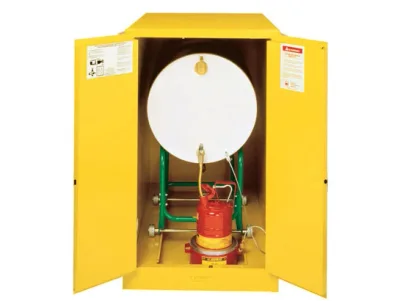 55 Gallon, 1 drum Horizontal, 2 Doors, Manual Close, Flammable Cabinet with Cradle Track, Sure-Grip® EX, Yellow