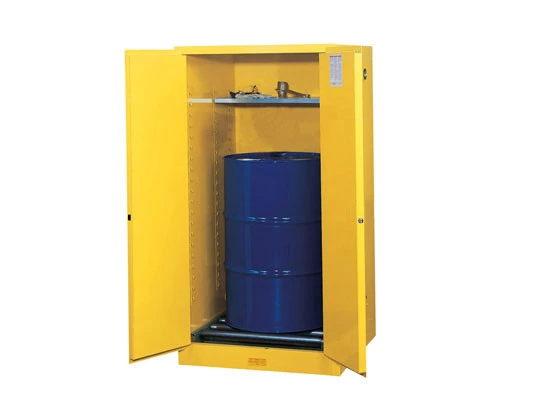 55 Gallon, 1 drum Vertical, 1 Shelf, 2 Doors, Manual Close, Flammable Cabinet w/ drum Rollers, Sure-Grip® EX, Yellow - 896260