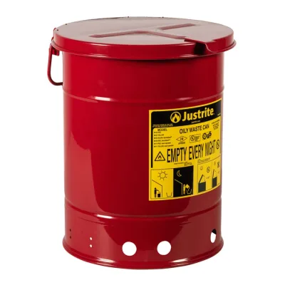 6 Gallon, Oily Waste Can, Hand-Operated Cover, Red