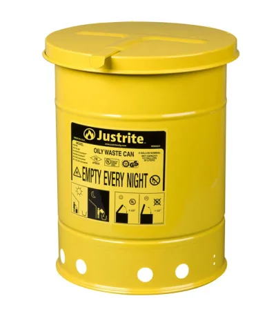6 Gallon, Oily Waste Can, Hand-Operated Cover, Yellow
