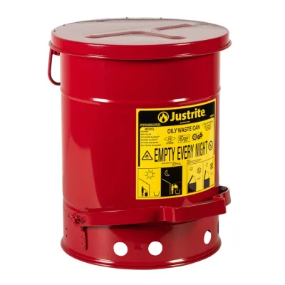 6 Gallon, Oily Waste Can, Hands-Free Self-Closing Cover, SoundGard™, Red