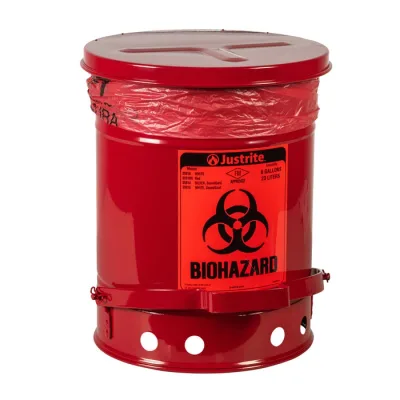 6 Gallon Steel Biohazard Waste Can, Foot-Operated Self-Closing, Red - 05910R