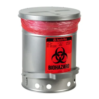 6 Gallon Steel Biohazard Waste Can, Foot-Operated, Self-closing SoundGard™ Cover, Silver
