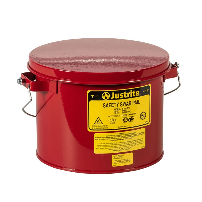 6 Quart Steel Swab Pail, Perforated Dasher Plate, Hinged Cover, Red - 10471