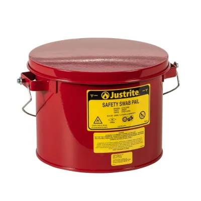 6 Quart Steel Swab Pail, Perforated Dasher Plate, Hinged Cover, Red