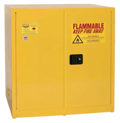 60 Gallon, 1 Shelf, 2 Door, Manual Close, Flammable Liquid Cabinet, Work Bench, Yellow - 1964X