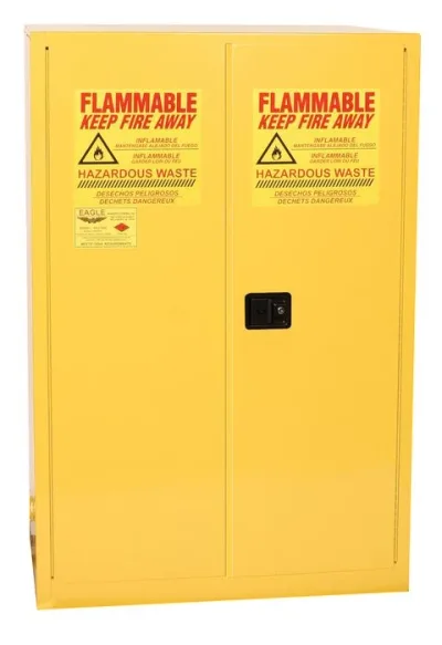 60 Gallon, 2 drum, Vertical, 1 Shelf, 2 Door, Self Close, Haz-Mat Safety Cabinet, Yellow - HAZ9010X