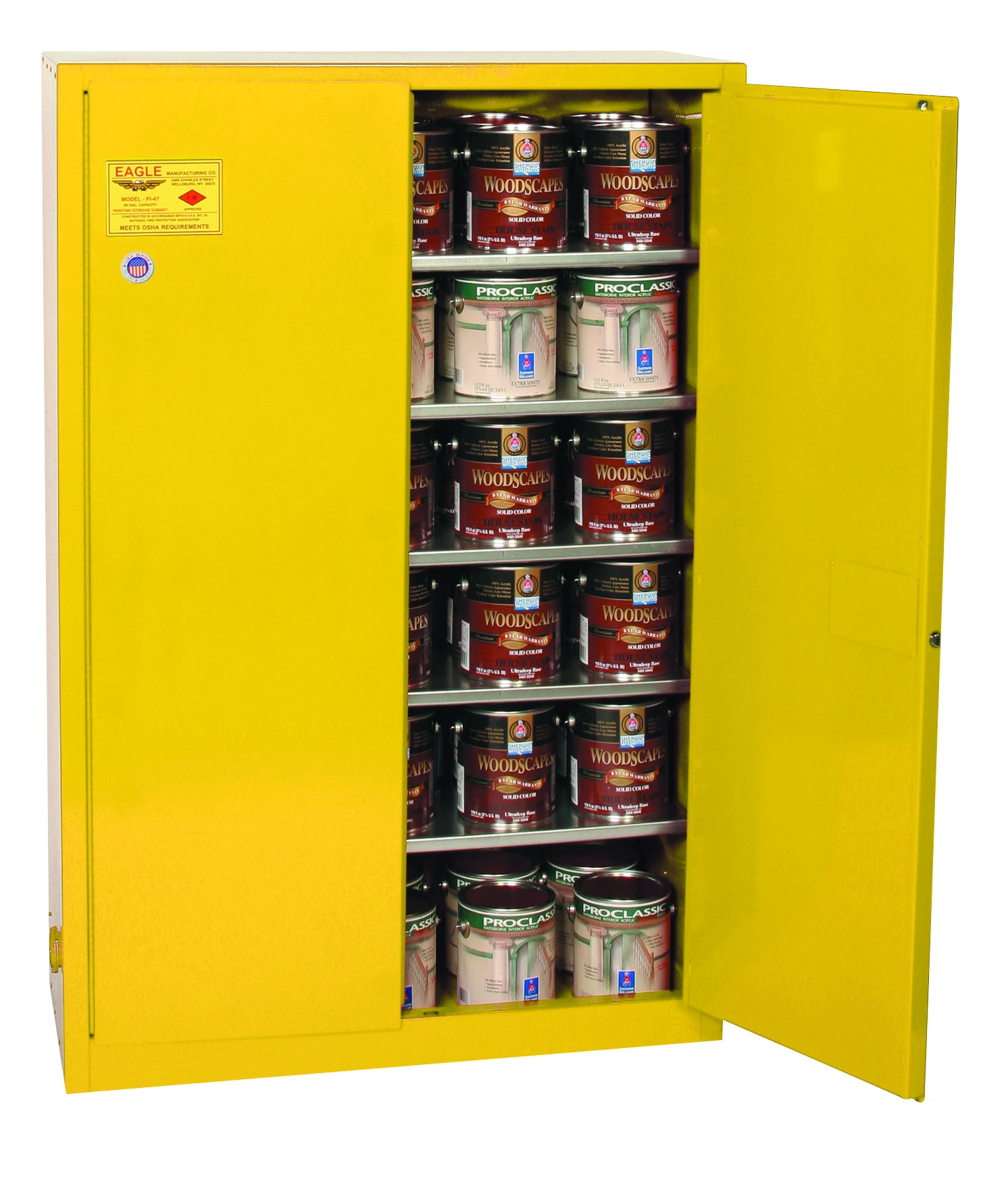 60 Gallon, 5 Shelves, 2 Doors, Manual Close, Paint Safety Cabinet, Yellow - YPI47X