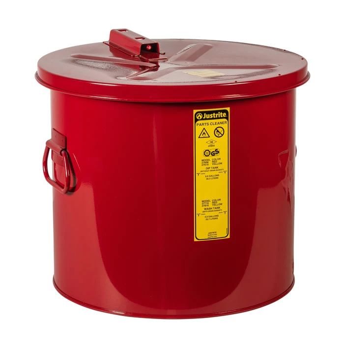 8 Gallon Dip Tank for Cleaning Parts, Manual Cover with Fusible Link, Steel, Red - 27608