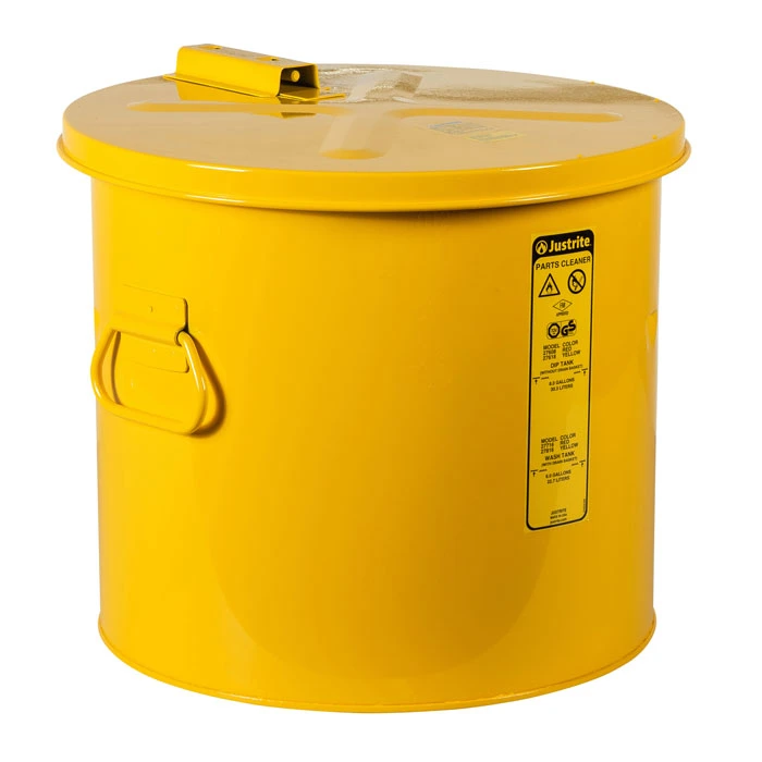8 Gallon Dip Tank for Cleaning Parts, Manual Cover with Fusible Link, Steel, Yellow - 27618
