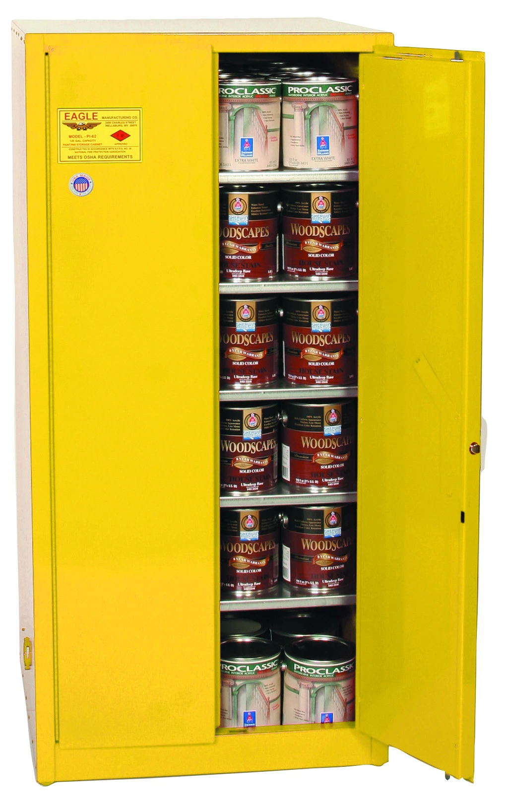 96 Gallon, 5 Shelves, 2 Doors, Manual Close, Paint Safety Cabinet, Yellow - YPI62X