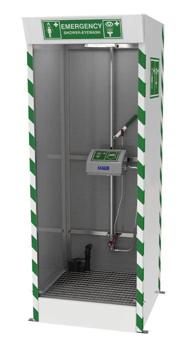 Covered ABS Eye and Fash Wash, Hughes Emergency Cubicle Shower, Sump Pump, 120V - SD32K45G-PUMP