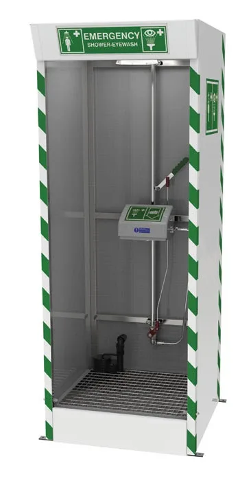 Covered ABS Eye and Fash Wash, Hughes Emergency Cubicle Shower, Sump Pump, 120V - SD32K45G-PUMP
