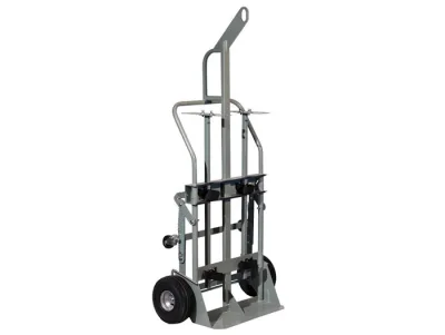 Double Cylinder Hand Truck with Hoist Ring, 10.5" Pneumatic Wheels, Rear Casters