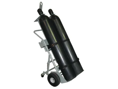 Double Cylinder Hand Truck with Hoist Ring, 10.5" Pneumatic Wheels, Rear Casters and Tool Tray