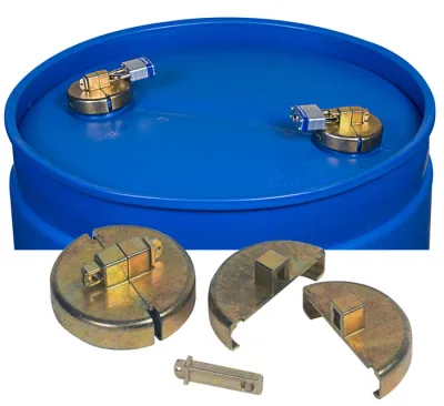 drum Lock Set for Plastic Drums, 2 units fit 2-In bung, 2 lock bars. No padlocks.