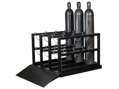 Gas Cylinder Barricade Rack, 12 Cylinder Capacity, with Ramp, Steel