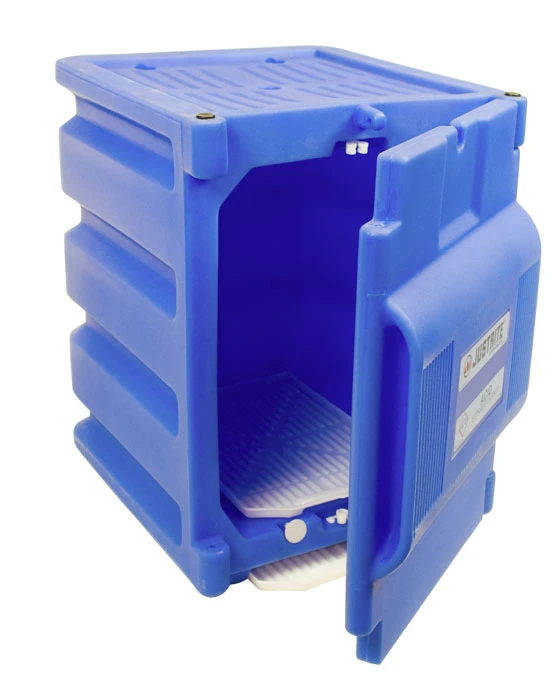 Hold Two 4-Liter Bottles, 1 Door, Manual Close, Corrosives/Acids Plastic Safety Cabinet, Countertop, Blue - 24080