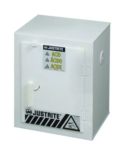 Holds Six 2.5-LITER Bottles, 1 Door, Manual Close, Corrosives/Acids Plastic Safety Cabinet, Countertop, White