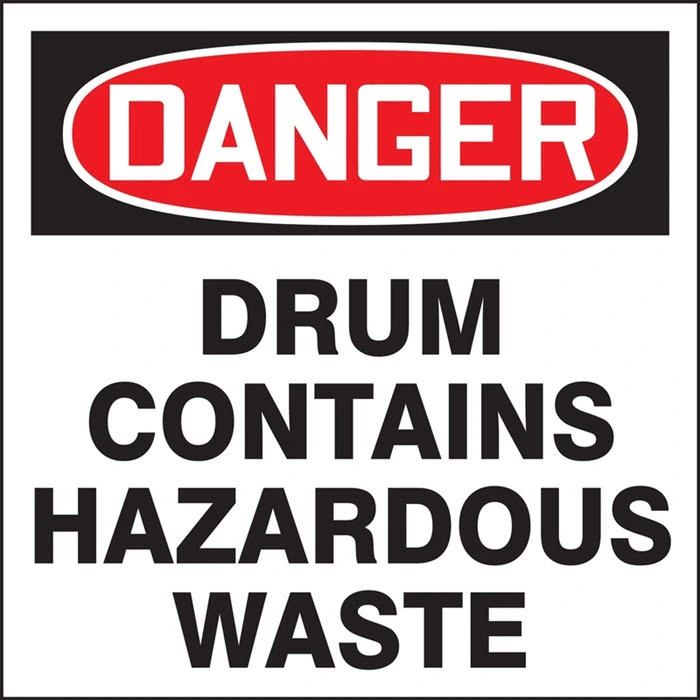 OSHA Danger drum Contains Hazardous Waste Label, 6” x 6” Adhesive, 25 Pack - MHZW105EVP