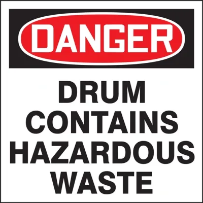 OSHA Danger drum Contains Hazardous Waste Label, 6” x 6” Adhesive, 25 Pack - MHZW105EVP
