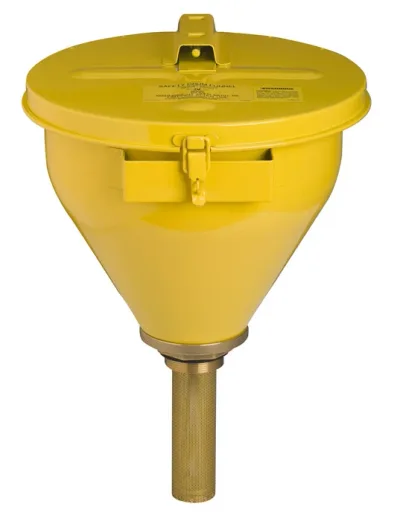 Steel drum Funnel for Flammables, 32" Flame Arrester, Self-Closing Cover, 2" Bung, Yellow