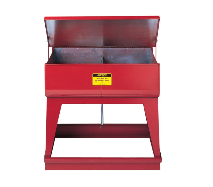 Twin 4 Gallon Chamber Rinse Tanks, Floor-Standing, Foot-Operated Self-Close Cover, 2 Plugs, Steel, Red - 27140